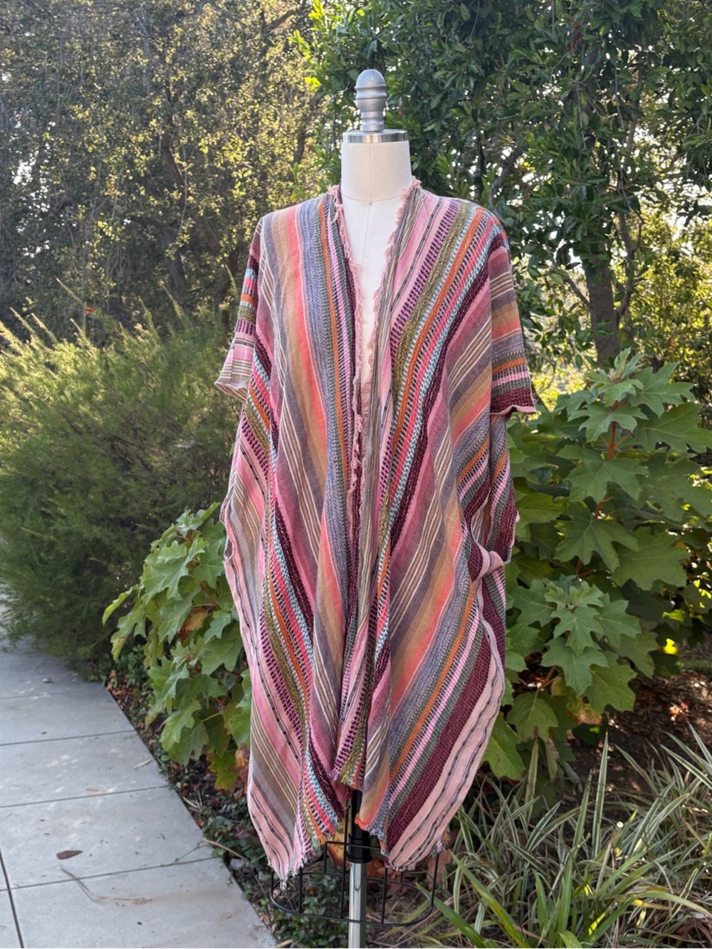 dRA open front poncho with fringe accent - One size